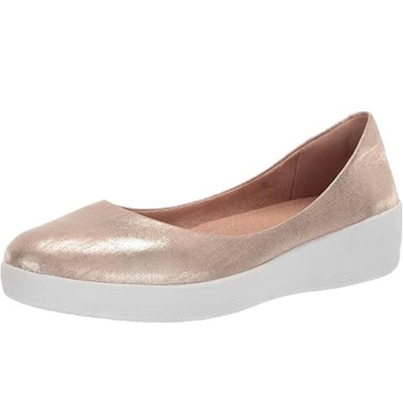 Fitflop Women's 7 Superballerina Glitzy Ballet Flat Gold Comfort Shoe Slip On - Picture 1 of 8